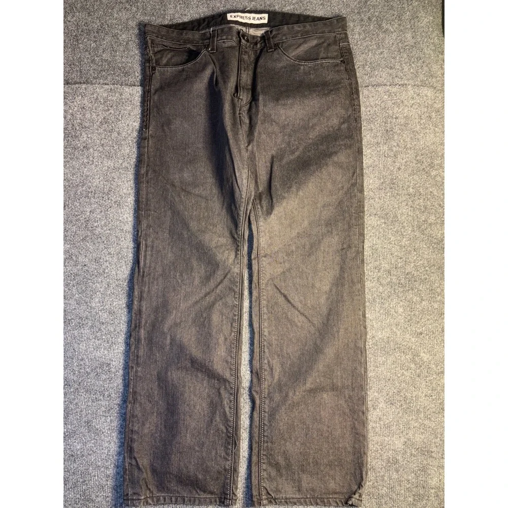 Express Rocco Jeans Men 36x32 Dark Gray Slim Fit Comfort Flat Front Straight Leg